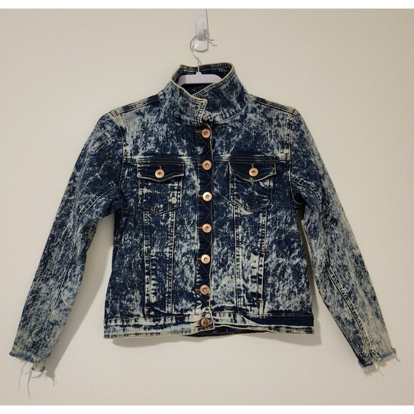 Select Womens Acid-Wash Denim Jacket Distressed Blue Streetwear UK12/US 8 - Picture 2 of 9